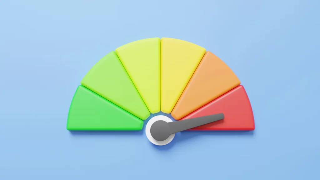 A vibrant speedometer displaying various colors against a blue background, symbolizing speed and performance.